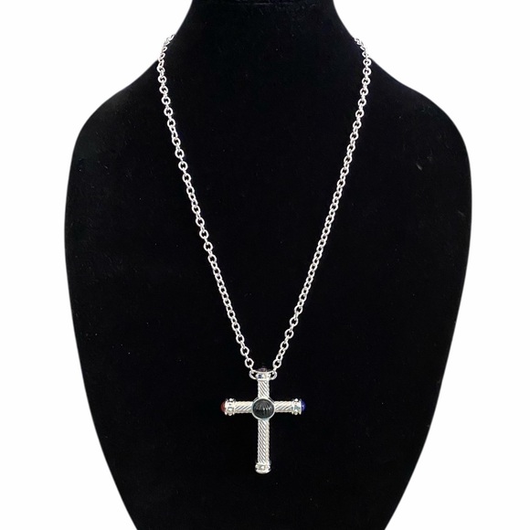 VTG Vittorio silvertone rope cross necklace-unisex - Picture 1 of 11